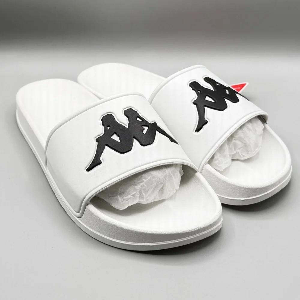 Kappa Authentic Adam 2 Slides White Black Sandals 303GAD0 Mens Size 10.5 US